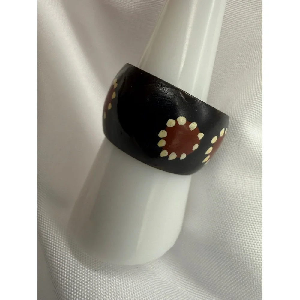 Vintage Chunky Resin Dome Ring Brown  Cream Polka Dot Sunflower Statement Sz 9